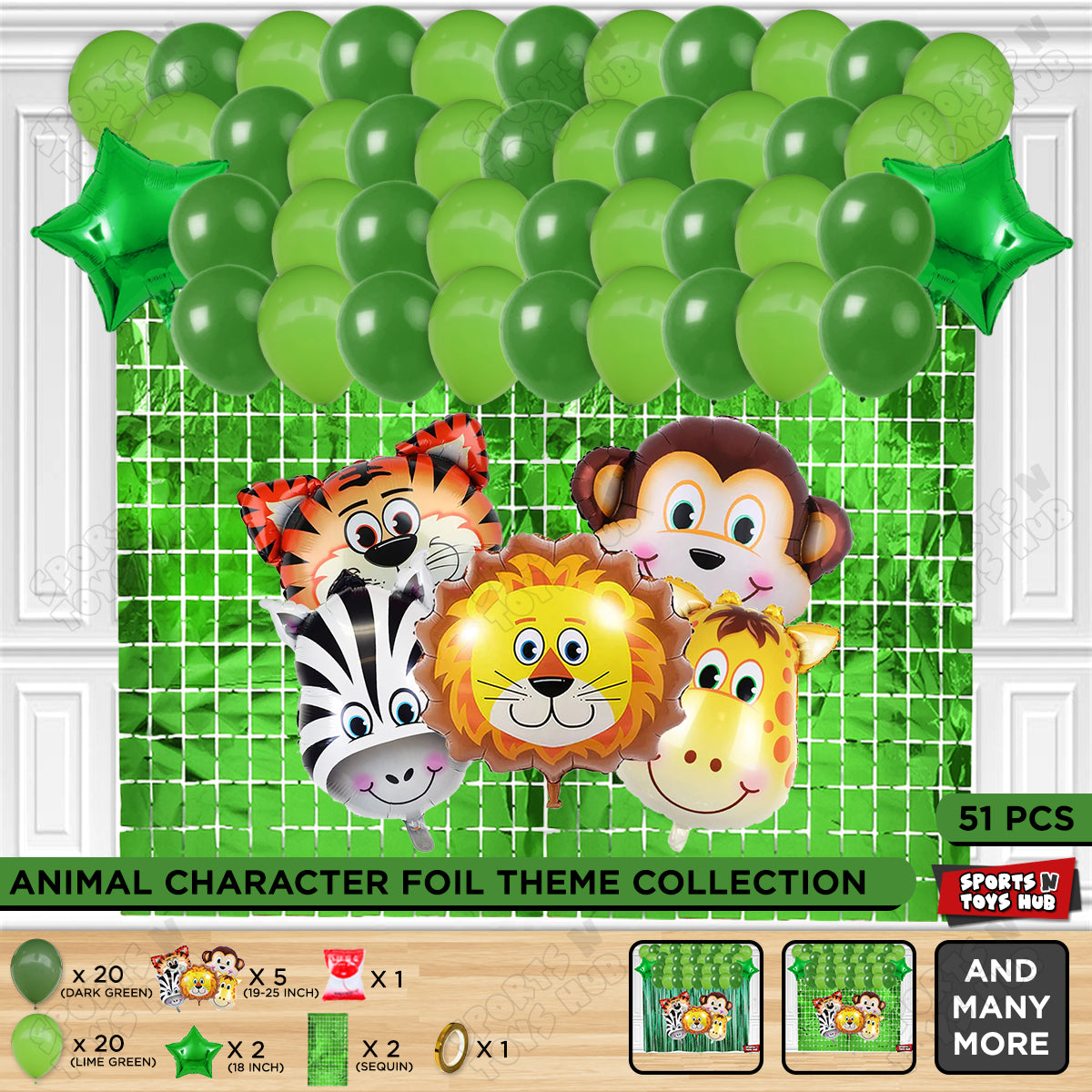 Jungle Safari Animal Character Foil Balloon Set Theme