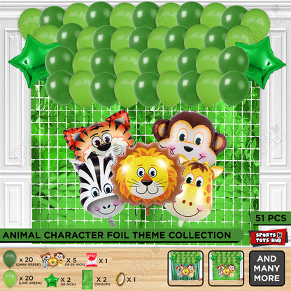 Jungle Safari Animal Character Foil Balloon Set Theme