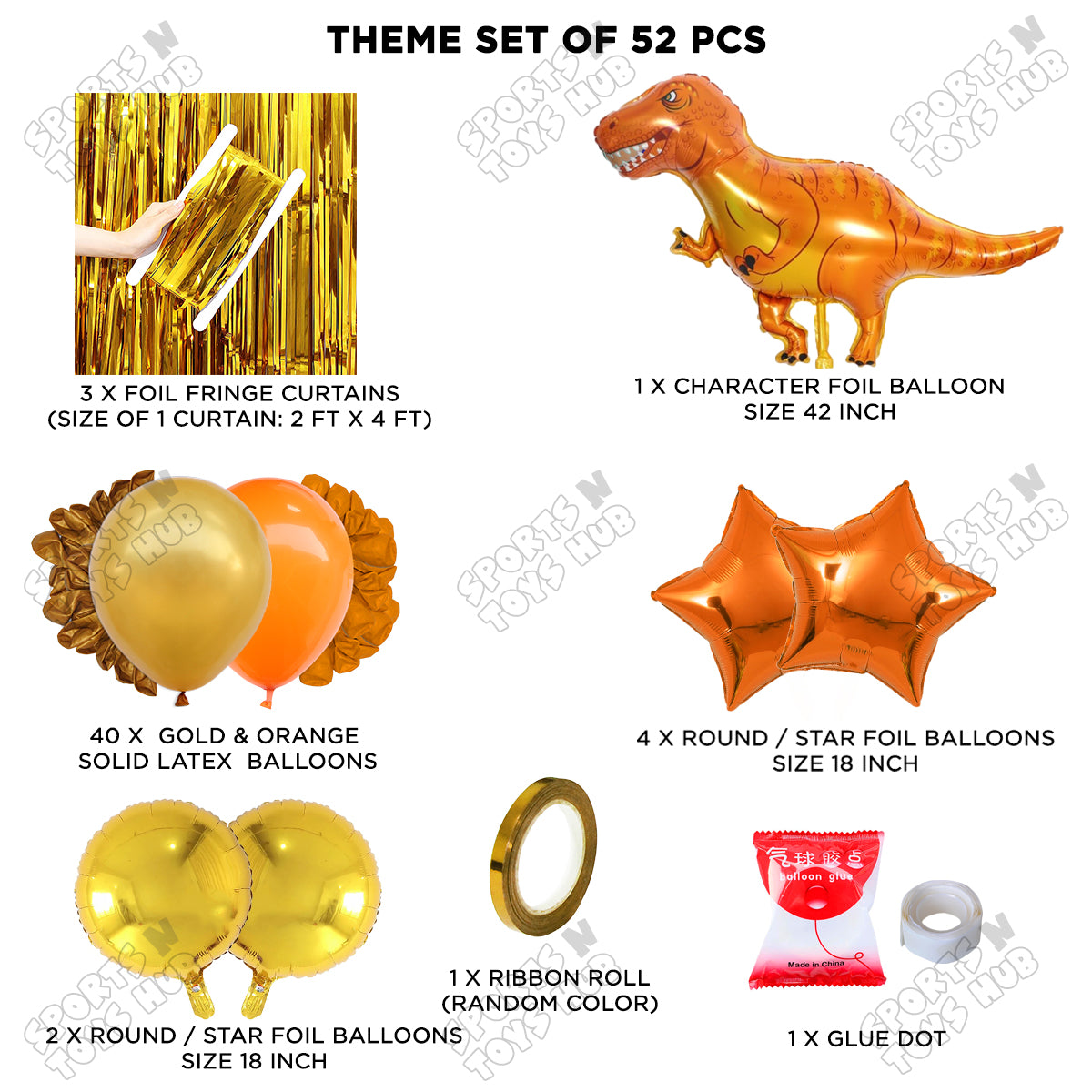 Jumbo T-Rex Orange Dino Foil Balloon Theme Decoration Set