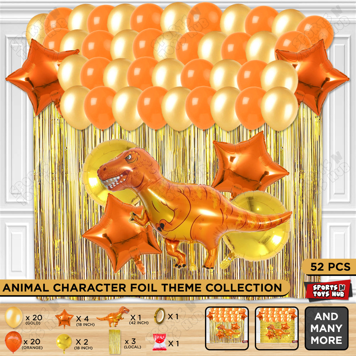 Jumbo T-Rex Orange Dino Foil Balloon Theme Decoration Set