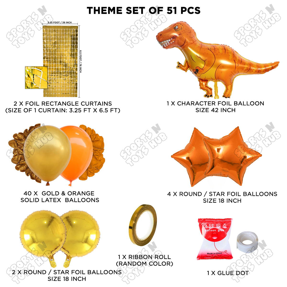 Jumbo T-Rex Orange Dino Foil Balloon Theme Decoration Set
