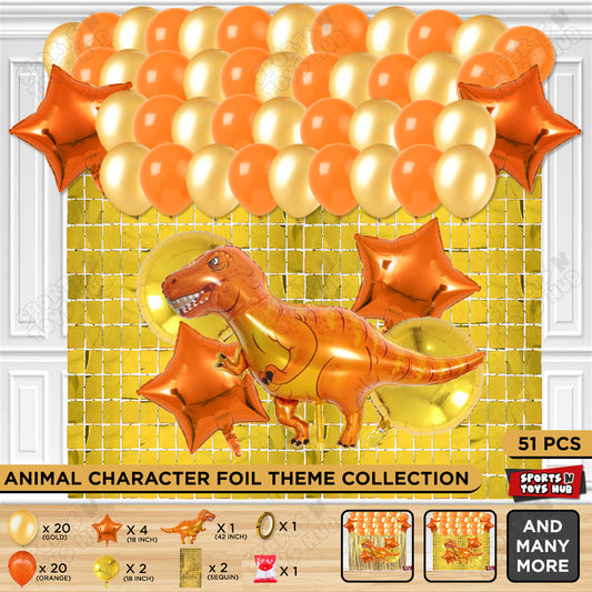 Jumbo T-Rex Orange Dino Foil Balloon Theme Decoration Set
