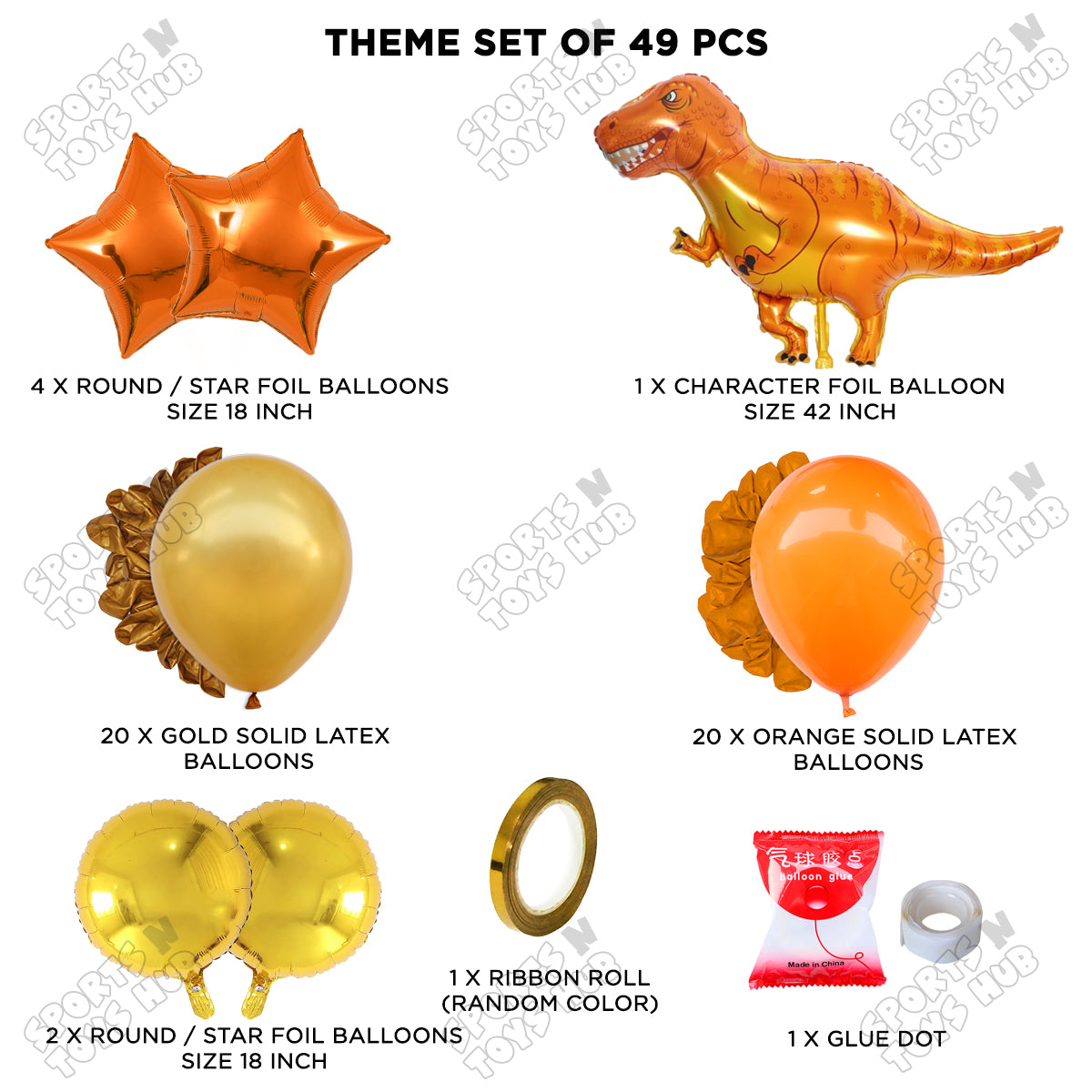 Jumbo T-Rex Orange Dino Foil Balloon Theme Decoration Set