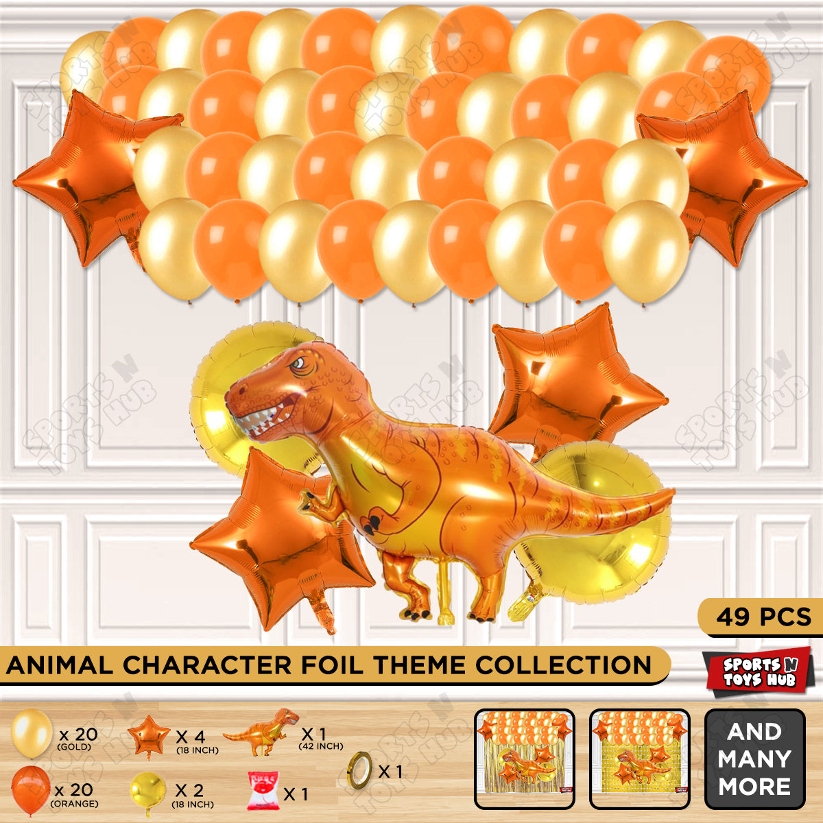 Jumbo T-Rex Orange Dino Foil Balloon Theme Decoration Set