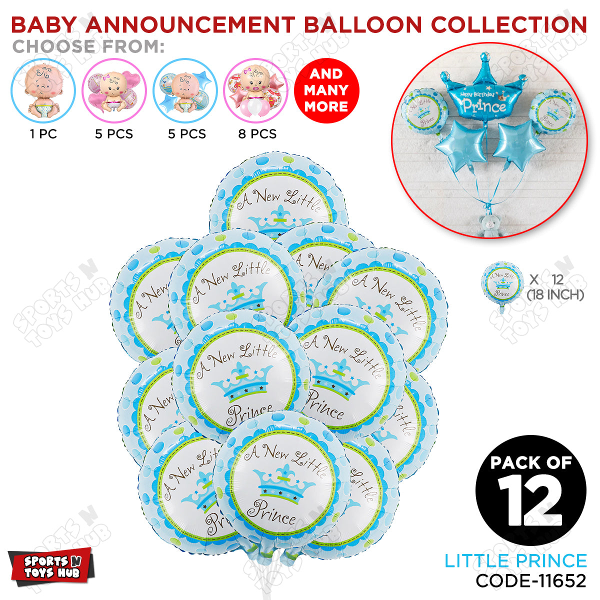 Baby Announcement Little Prince Round Foil Balloon