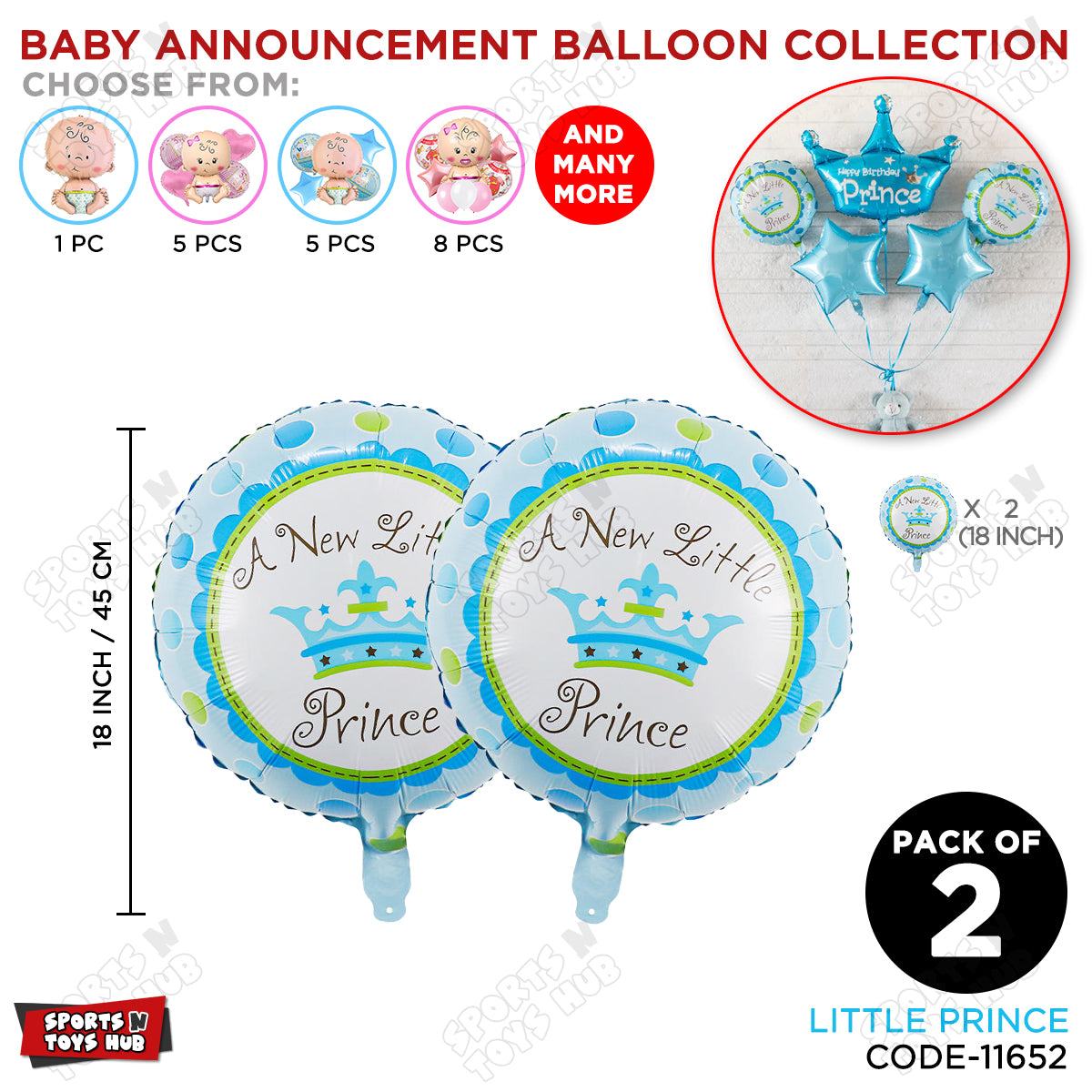 Baby Announcement Little Prince Round Foil Balloon