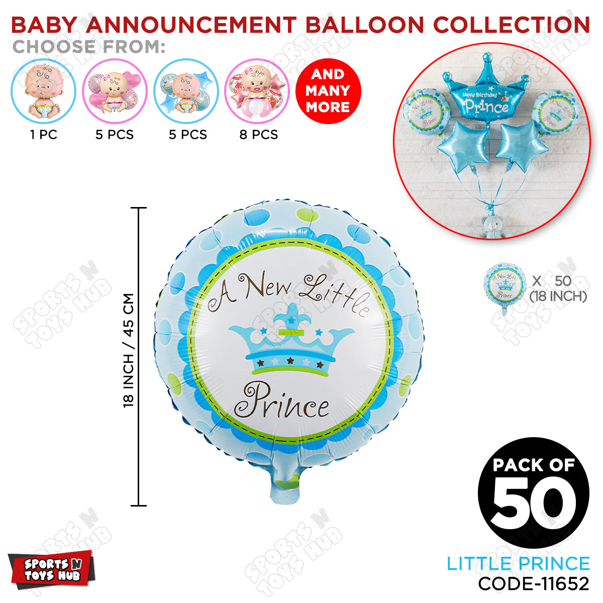 Baby Announcement Little Prince Round Foil Balloon