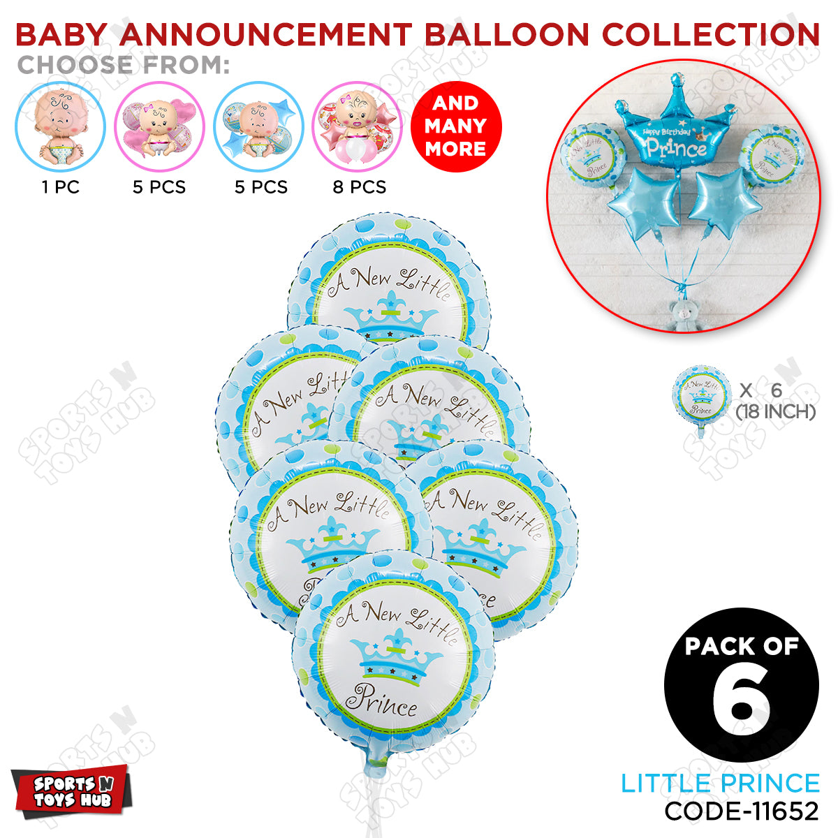 Baby Announcement Little Prince Round Foil Balloon