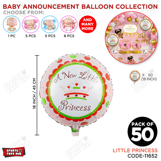 Baby Announcement Little Princess Round Foil Balloon