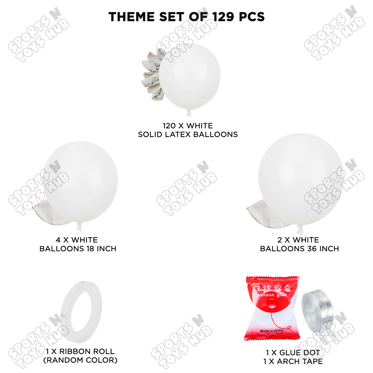 White Latex Solid Latex Balloons Available In 9, 12, 18 & 36 Inch Sizes