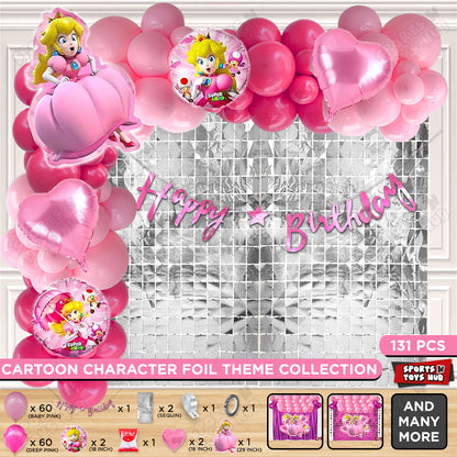 Princess Peach Foil Balloon Set With HBD Cursive Banner Theme