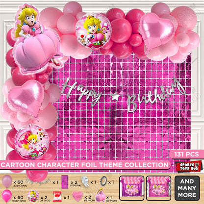 Princess Peach Foil Balloon Set With HBD Cursive Banner Theme