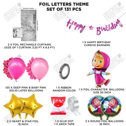 M@sha and The Bear Foil Balloon With Happy Birthday Cursive Banner Arch Theme