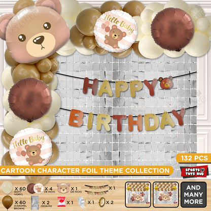 Bear Face Foil Balloon Set With Happy Birthday Card Banner Arch Theme