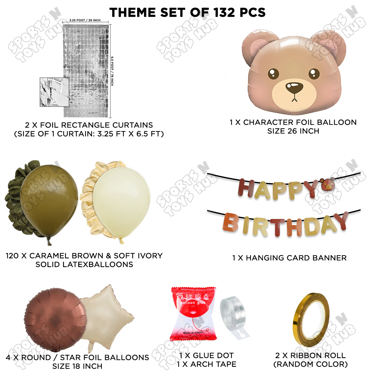 Bear Face Animal Character Foil Balloon Set With Happy Birthday Card Banner Arch Theme