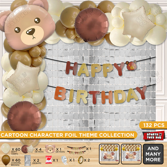 Bear Face Animal Character Foil Balloon Set With Happy Birthday Card Banner Arch Theme