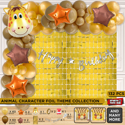 Jungle Safari Giraffe Face Foil Balloon With Happy Birthday Cursive Banner Arch Theme