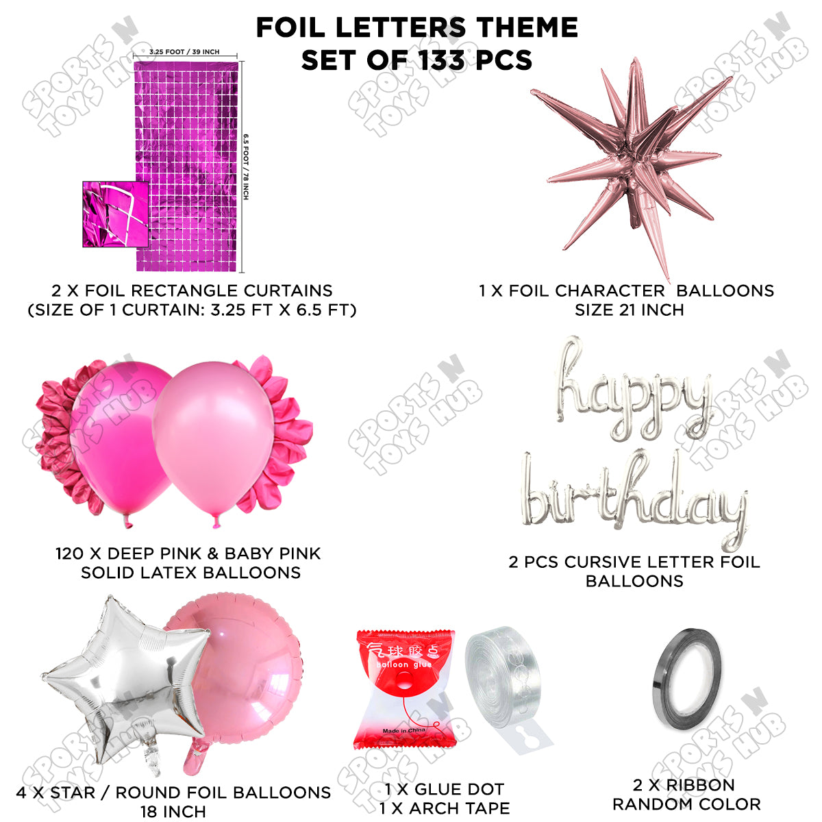 Brust Star Lilac Color Foil Balloon Set With Cursive Happy Birthday Foil Letter Balloon Arch Theme