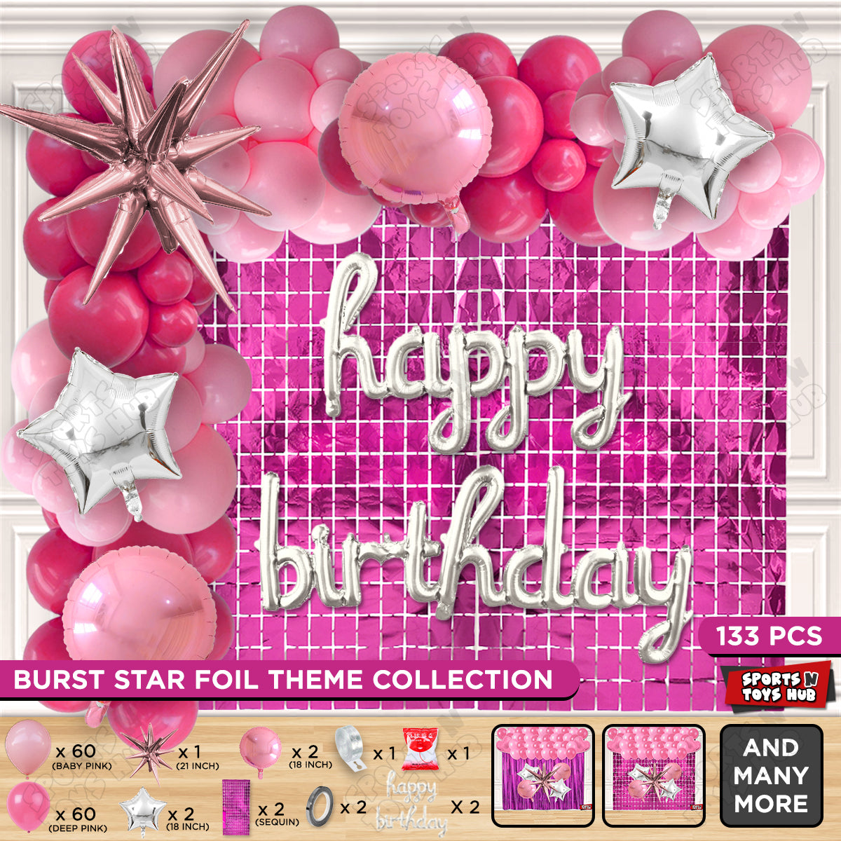 Brust Star Lilac Color Foil Balloon Set With Cursive Happy Birthday Foil Letter Balloon Arch Theme