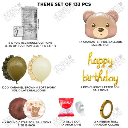 Bear Face Foil Balloon Set With Happy Birthday Cursive Foil Letter Arch Theme