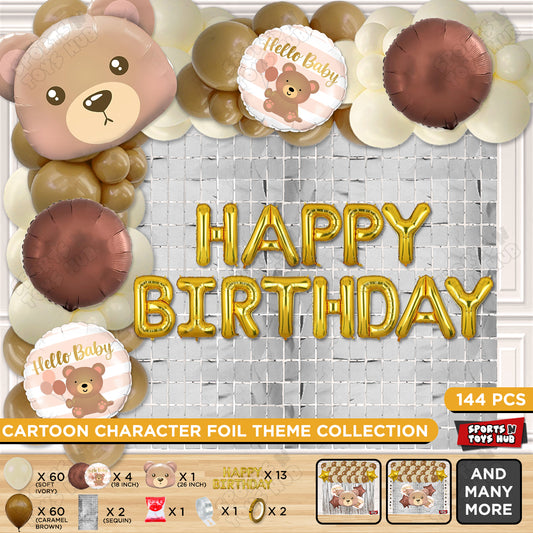 Bear Face Foil Balloon Set With Happy Birthday Foil Letter Arch Theme