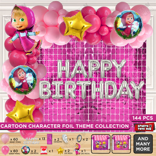 M@sha and The Bear Foil Balloon With Happy Birthday Foil Letter Arch Theme