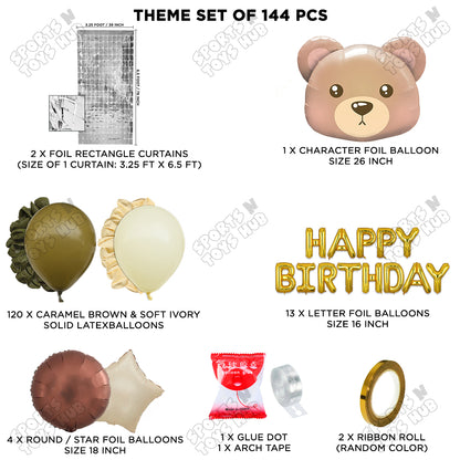 Bear Face Animal Character Foil Balloon Set With Happy Birthday Foil Letter Arch Theme