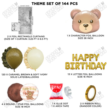 Bear Face Foil Balloon Set With Happy Birthday Foil Letter Arch Theme