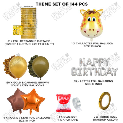 Jungle Safari Giraffe Face  Foil Balloon With Happy Birthday Foil Letter Arch Theme