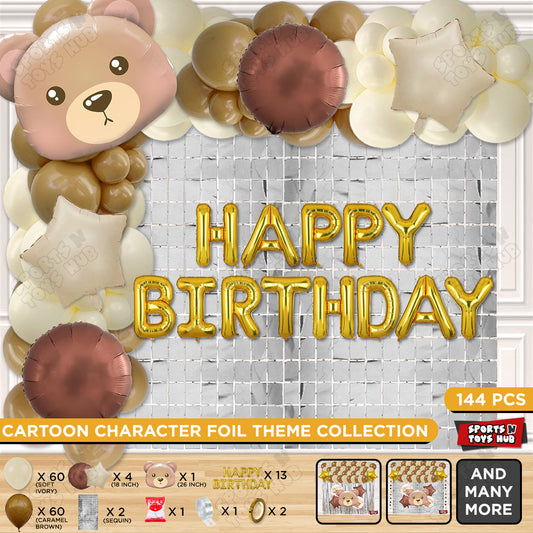 Bear Face Animal Character Foil Balloon Set With Happy Birthday Foil Letter Arch Theme