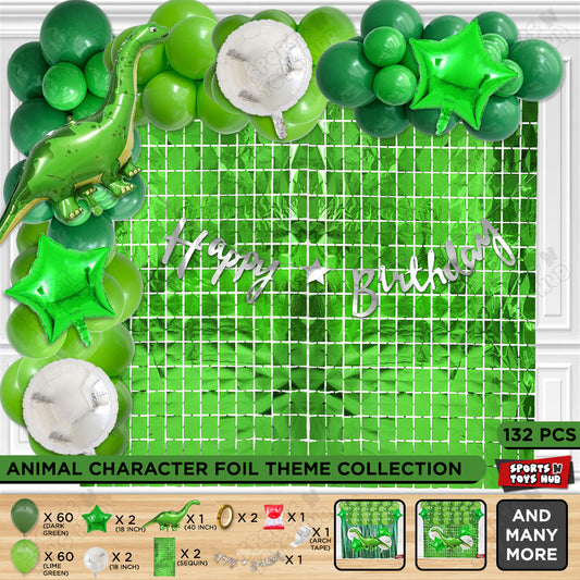 Jumbo Apatosaurus Dino Foil Balloon Set with HBD Cursive Banner Arch Theme