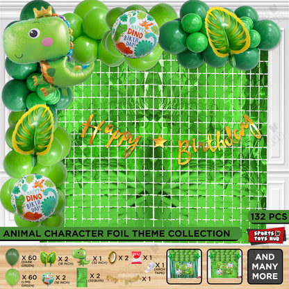 Happy Dino Foil Balloon Set with HBD Cursive Banner Arch Theme
