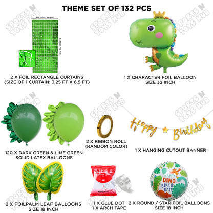 Happy Dino Foil Balloon Set with HBD Cursive Banner Arch Theme
