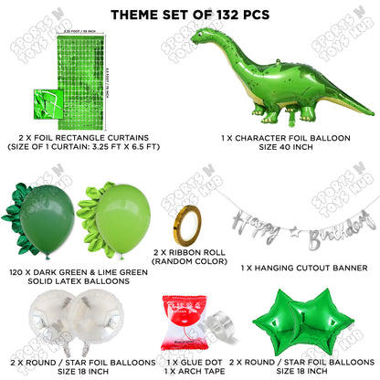 Jumbo Apatosaurus Dino Foil Balloon Set with HBD Cursive Banner Arch Theme
