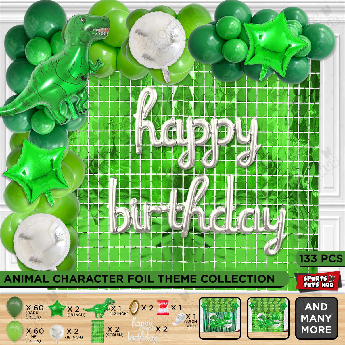 Jumbo T-Rex Green Dino Cursive Foil Letter Balloon Arch Theme
