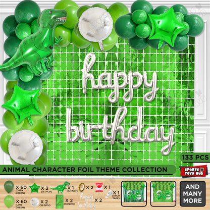 Jumbo T-Rex Green Dino Cursive Foil Letter Balloon Arch Theme