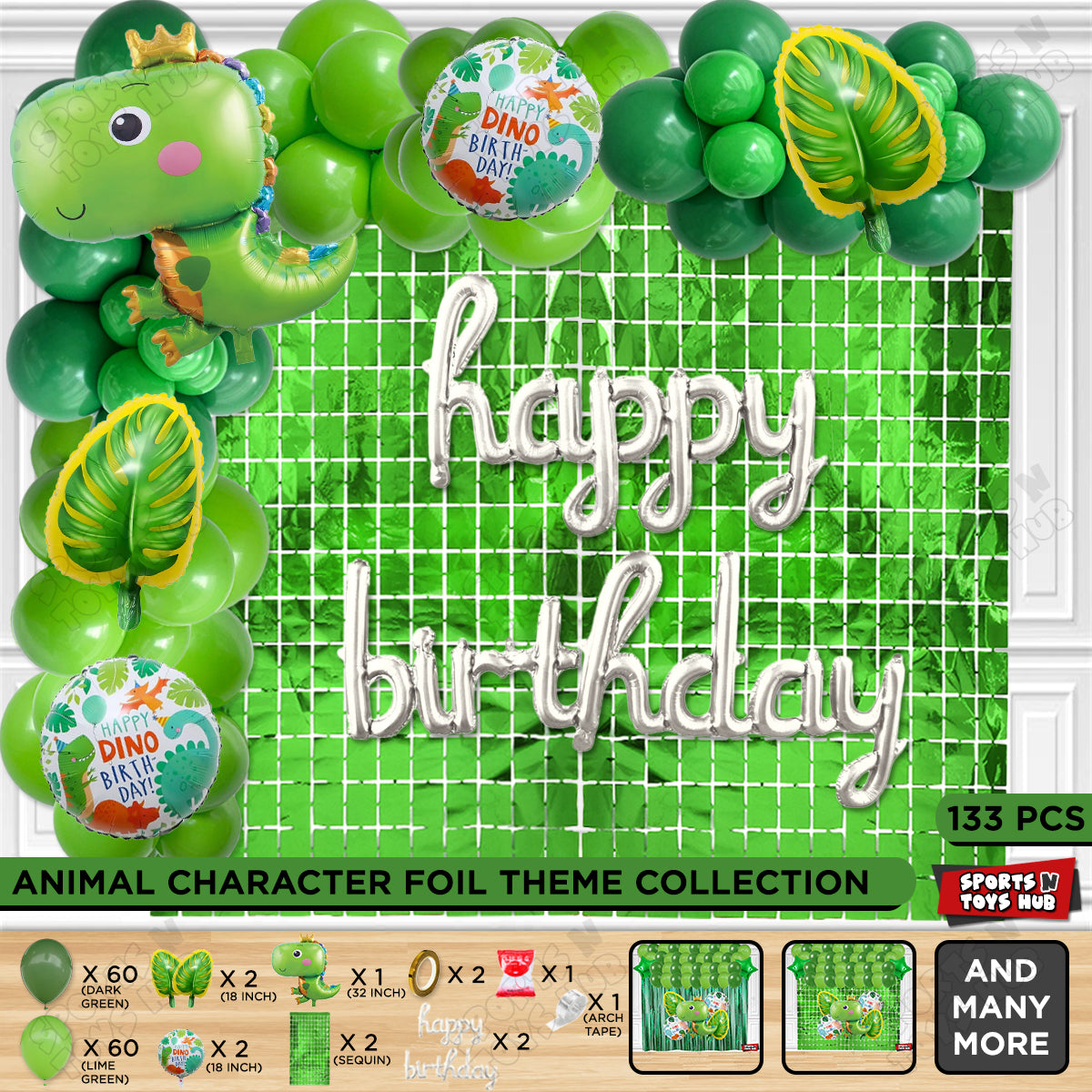 Happy Dino Cursive Foil Letter Balloon Arch Theme