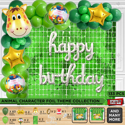 Giraffe Face Jungle Safari Foil Balloon With Happy Birthday Cursive Letter Arch Theme