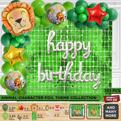 Lion Jungle Safari Foil Balloon With Happy Birthday Cursive Letter Arch Theme