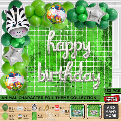 Jungle Safari Zebra Face Foil Balloon With Happy Birthday Cursive Letter Arch Theme