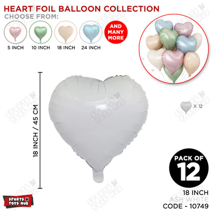 18 Inch - Retro Ash White Heart Foil Balloon
