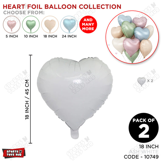 18 Inch - Retro & Vintage Ash White Heart Foil Balloon