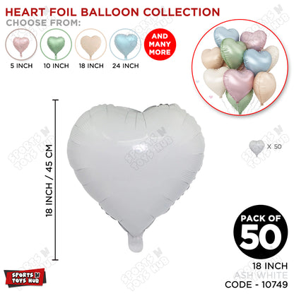 18 Inch - Retro Ash White Heart Foil Balloon