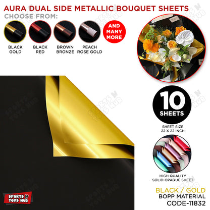 Aura Dual Side Metallic Flower Sheet Pack Of 10 – Luxury Bouquet Wrapping Paper For Flower Packing, Gift Wrapping, Wedding & Floral Decoration