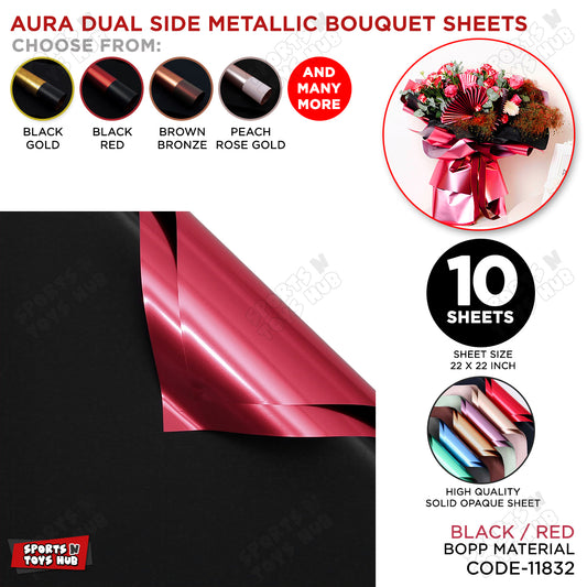 Aura Dual Side Metallic Flower Sheet Pack Of 10 – Luxury Bouquet Wrapping Paper For Flower Packing, Gift Wrapping, Wedding & Floral Decoration