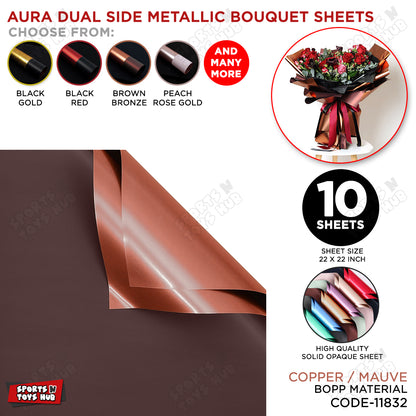 Aura Dual Side Metallic Flower Sheet Pack Of 10 – Luxury Bouquet Wrapping Paper For Flower Packing, Gift Wrapping, Wedding & Floral Decoration