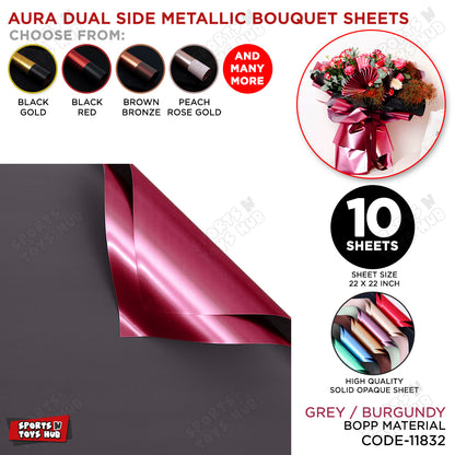 Aura Dual Side Metallic Flower Sheet Pack Of 10 – Luxury Bouquet Wrapping Paper For Flower Packing, Gift Wrapping, Wedding & Floral Decoration