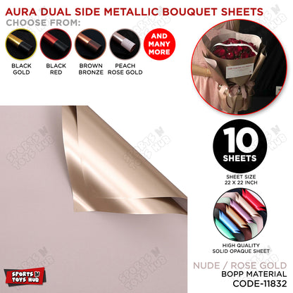 Aura Dual Side Metallic Flower Sheet Pack Of 10 – Luxury Bouquet Wrapping Paper For Flower Packing, Gift Wrapping, Wedding & Floral Decoration