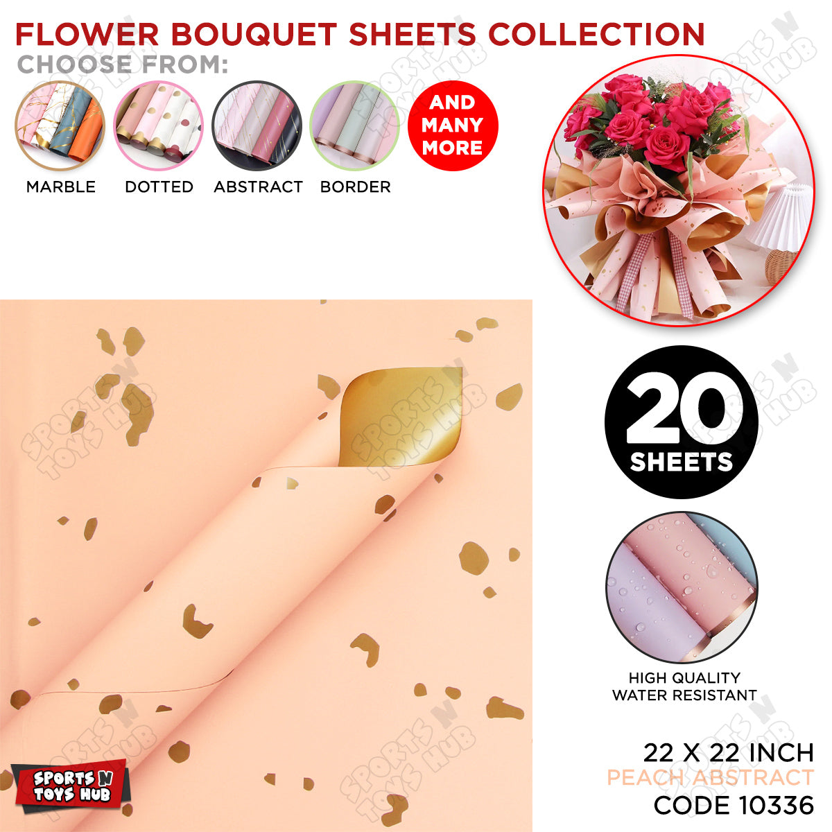 Abstract Random Spots Gold Back Opaque Flower Wrapping Bouquet Sheets