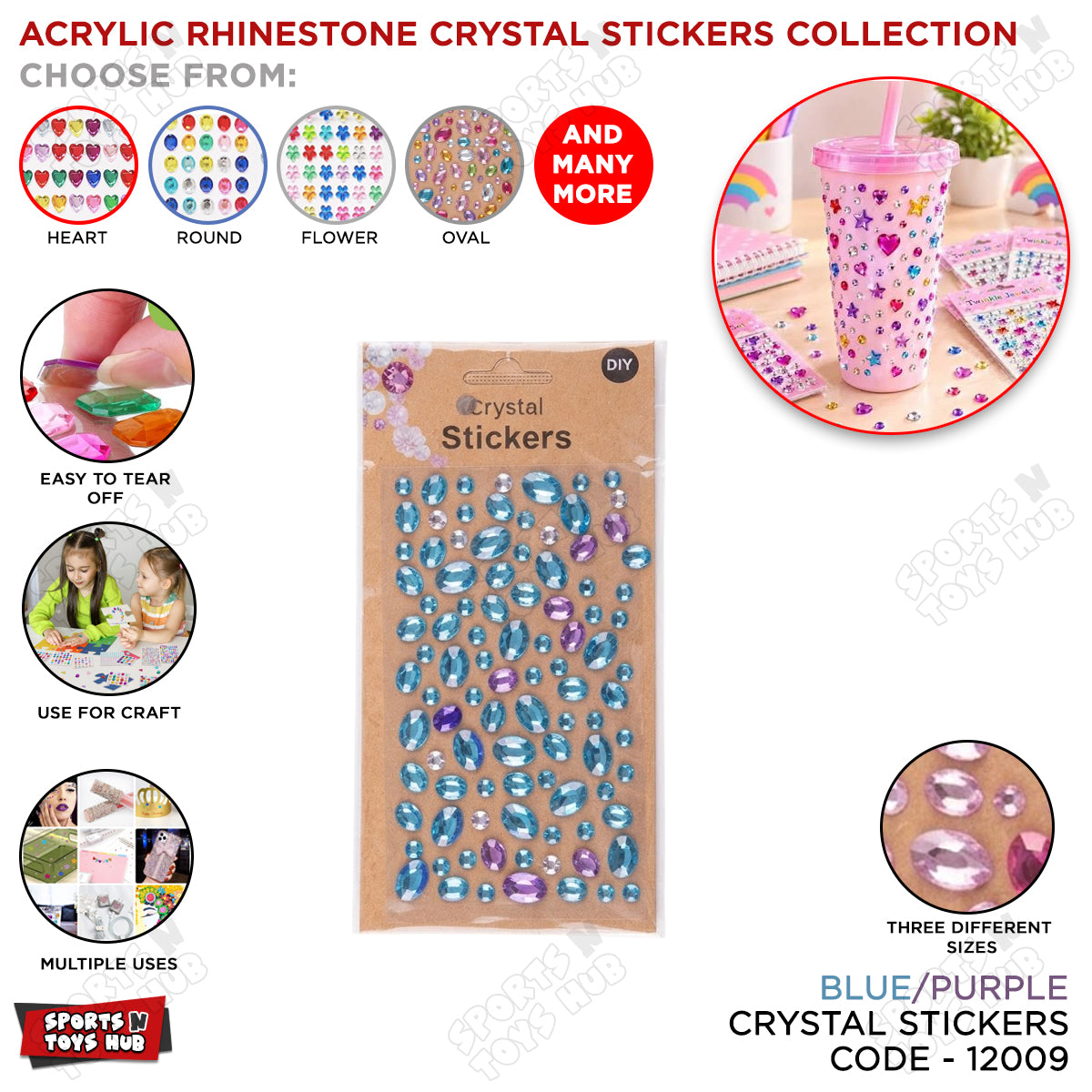 Acrylic Rhinestone Crystal Sticker – Self-Adhesive Sparkling Gems Stickers for DIY Crafts